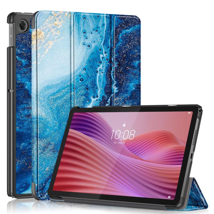 For Lenovo Tab 10.1 2025 Custer Painted 3-Fold Holder Leather Smart Tablet Case(Waves) by bashfashion