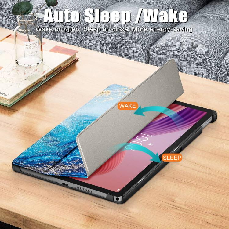 For Lenovo Tab 10.1 2025 Custer Painted 3-Fold Holder Leather Smart Tablet Case(Waves) by bashfashion