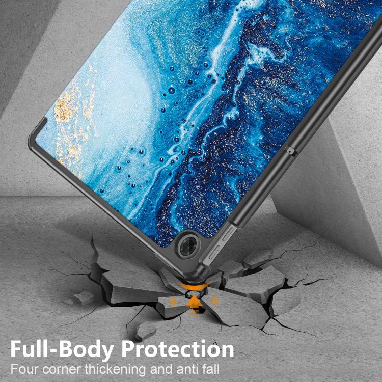 For Lenovo Tab 10.1 2025 Custer Painted 3-Fold Holder Leather Smart Tablet Case(Waves) by bashfashion