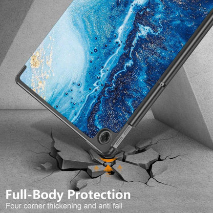 For Lenovo Tab 10.1 2025 Custer Painted 3-Fold Holder Leather Smart Tablet Case(Waves) by bashfashion