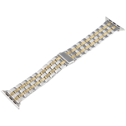 For Apple Watch SE 2023 44mm 22mm Ultra-thin Five Beads Stainless Steel Watch Band(Silver Gold) by bashfashion