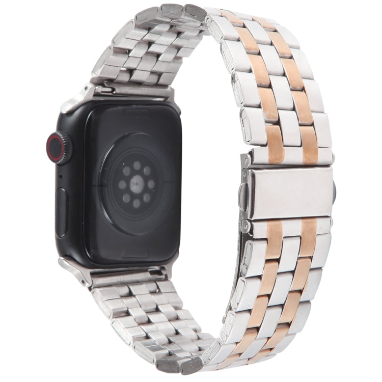 For Apple Watch Series 7 41mm 22mm Ultra-thin Five Beads Stainless Steel Watch Band(Silver Rose Gold) by bashfashion