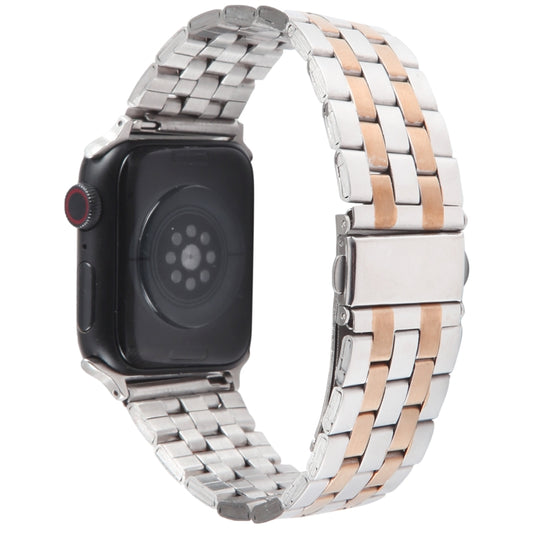 For Apple Watch Series 3 42mm 22mm Ultra-thin Five Beads Stainless Steel Watch Band(Silver Rose Gold) by bashfashion