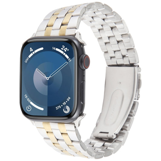For Apple Watch Series 2 42mm 22mm Ultra-thin Five Beads Stainless Steel Watch Band(Silver Gold) by bashfashion