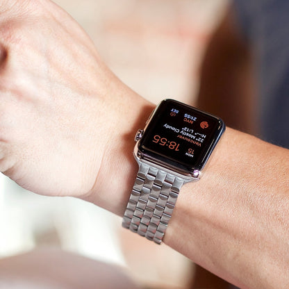 For Apple Watch 42mm 22mm Ultra-thin Five Beads Stainless Steel Watch Band(Silver) by bashfashion