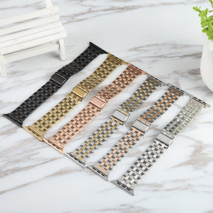 For Apple Watch SE 40mm 22mm Ultra-thin Five Beads Stainless Steel Watch Band(Gold) by bashfashion