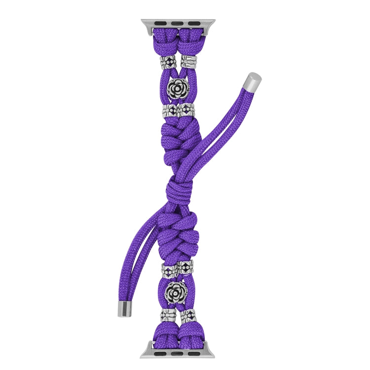 For Apple Watch SE 2023 44mm Chrysanthemum Beads Paracord Braided Watch Band(Purple) by bashfashion