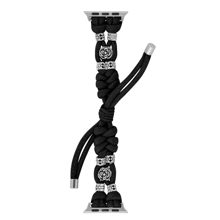 For Apple Watch Ultra 2 49mm Chrysanthemum Beads Paracord Braided Watch Band(Black) by bashfashion