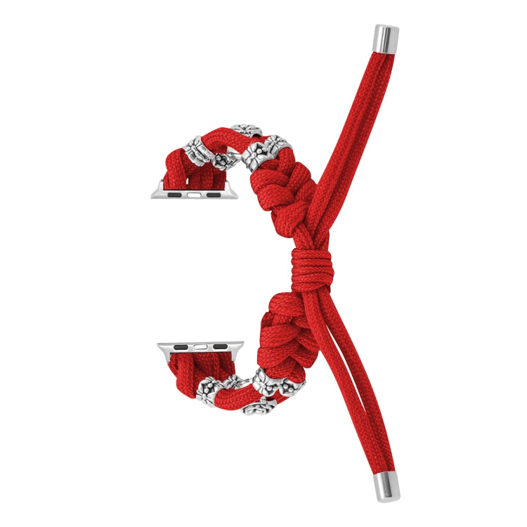 For Apple Watch Ultra 2 49mm Chrysanthemum Beads Paracord Braided Watch Band(Red) by bashfashion