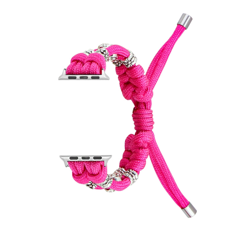 For Apple Watch Ultra 2 49mm Chrysanthemum Beads Paracord Braided Watch Band(Rose Red) by bashfashion