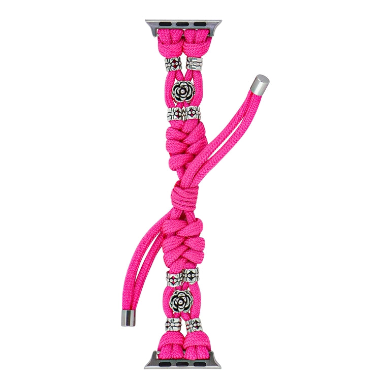 For Apple Watch Ultra 49mm Chrysanthemum Beads Paracord Braided Watch Band(Rose Red) by bashfashion