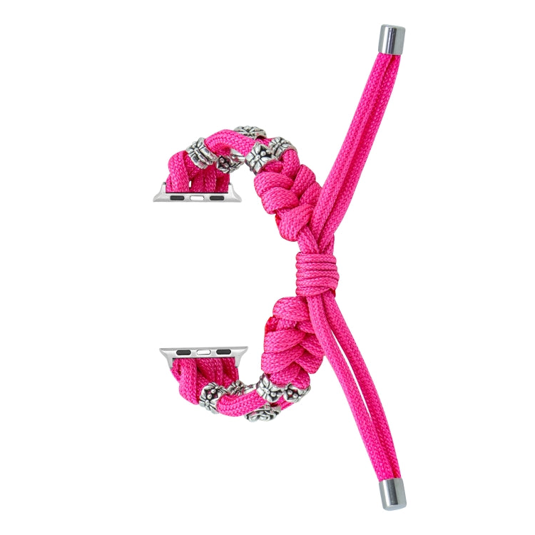 For Apple Watch Series 8 45mm Chrysanthemum Beads Paracord Braided Watch Band(Rose Red) by bashfashion