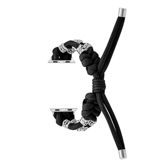 For Apple Watch Series 6 44mm Chrysanthemum Beads Paracord Braided Watch Band(Black) by bashfashion