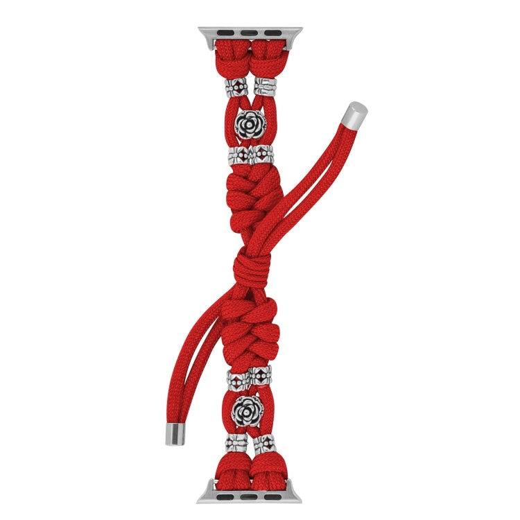 For Apple Watch 38mm Chrysanthemum Beads Paracord Braided Watch Band(Red) by bashfashion