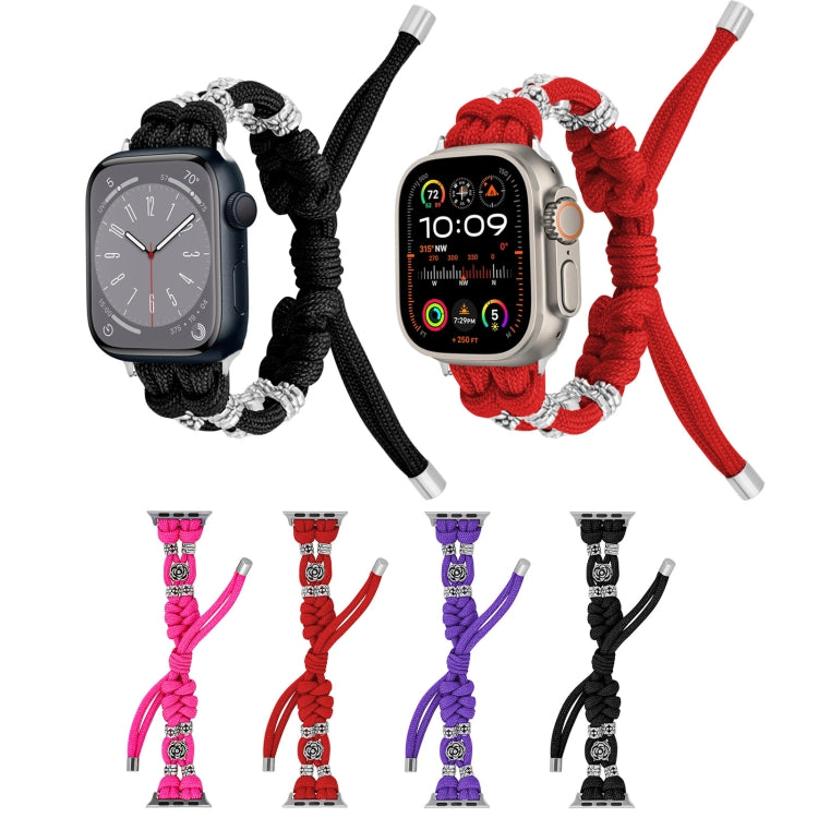 For Apple Watch Ultra 2 49mm Chrysanthemum Beads Paracord Braided Watch Band(Black) by bashfashion