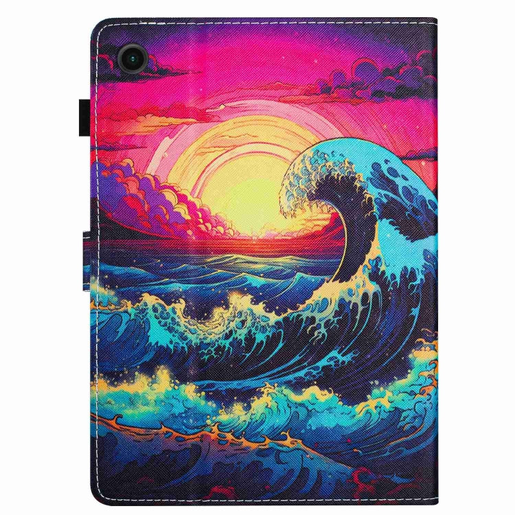For Samsung Galaxy Tab A11+ / A9+ Painted Pattern Stitching Smart Leather Tablet Case(Waves) by bashfashion