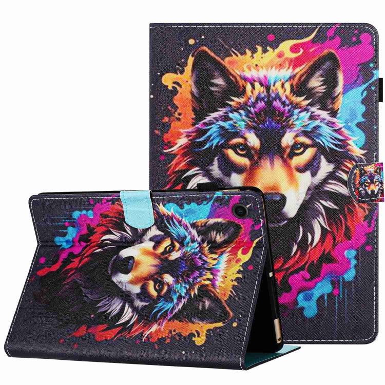For Samsung Galaxy Tab A11+ / A9+ Painted Pattern Stitching Smart Leather Tablet Case(Colorful Wolf) by bashfashion