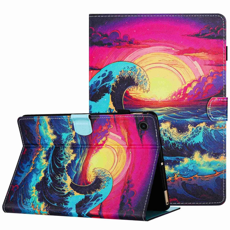 For Samsung Galaxy Tab A11 / A9 Painted Pattern Stitching Smart Leather Tablet Case(Waves) by bashfashion