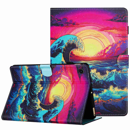 For Samsung Galaxy Tab A11 / A9 Painted Pattern Stitching Smart Leather Tablet Case(Waves) by bashfashion