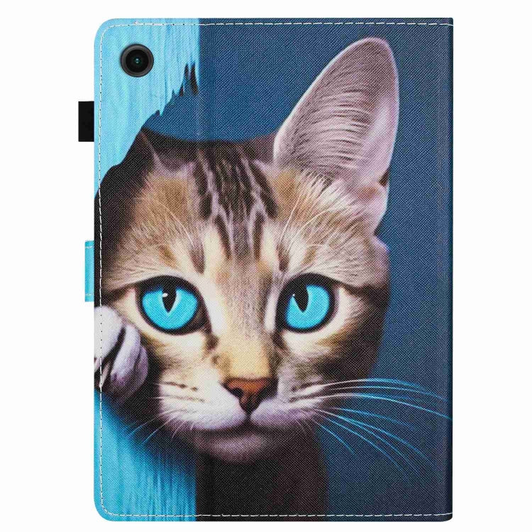 For Samsung Galaxy Tab A11 / A9 Painted Pattern Stitching Smart Leather Tablet Case(Blue Cat) by bashfashion