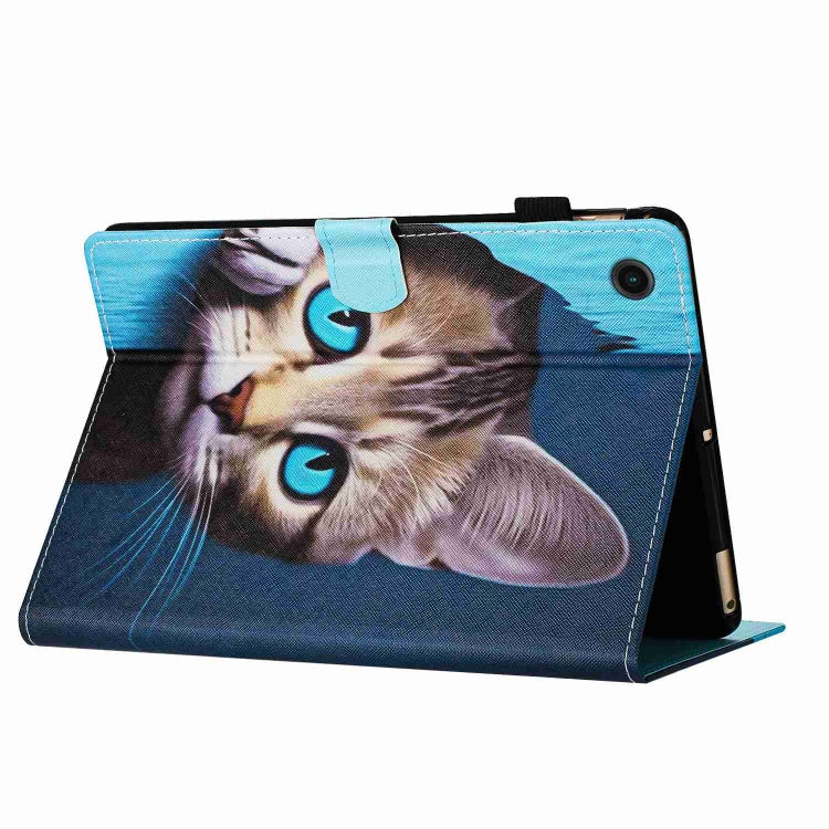 For Samsung Galaxy Tab A11 / A9 Painted Pattern Stitching Smart Leather Tablet Case(Blue Cat) by bashfashion