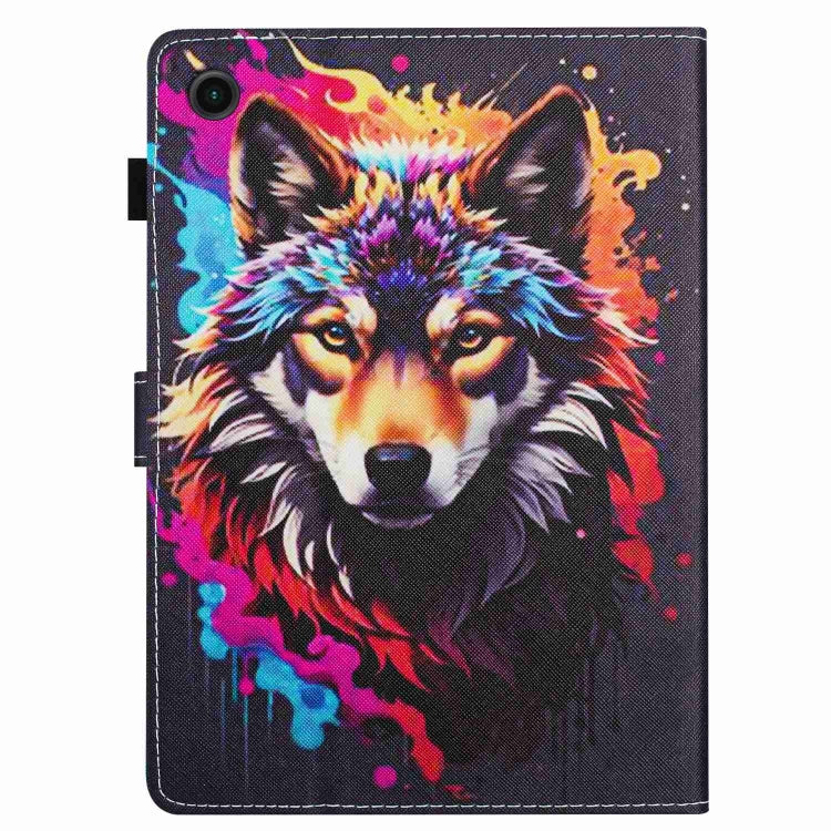 For Samsung Galaxy Tab A8 10.5 Painted Pattern Stitching Smart Leather Tablet Case(Colorful Wolf) by bashfashion