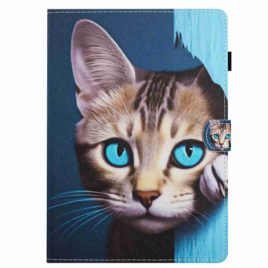 For Samsung Galaxy Tab A8 10.5 Painted Pattern Stitching Smart Leather Tablet Case(Blue Cat) by bashfashion