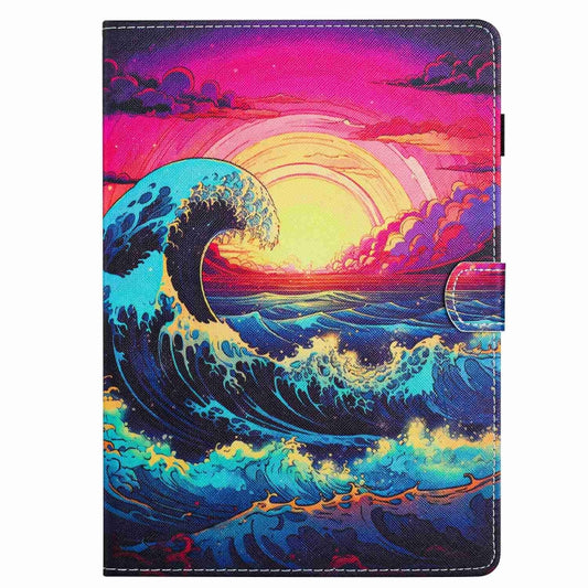 For Samsung Galaxy Tab A7 2020 T500 Painted Pattern Stitching Smart Leather Tablet Case(Waves) by bashfashion