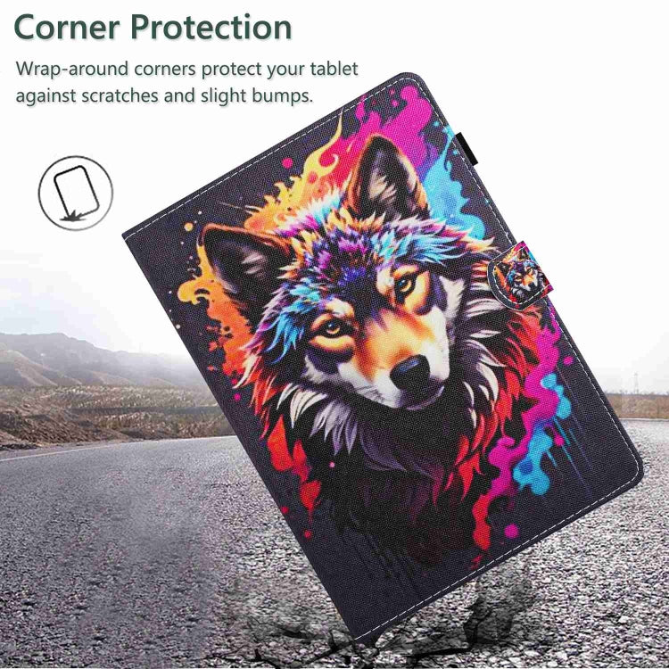 For Samsung Galaxy Tab A7 2020 T500 Painted Pattern Stitching Smart Leather Tablet Case(Colorful Wolf) by bashfashion