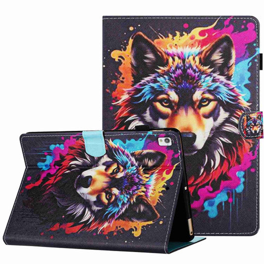 For Samsung Galaxy Tab S6 Lite P610 Painted Pattern Stitching Smart Leather Tablet Case(Colorful Wolf) by bashfashion