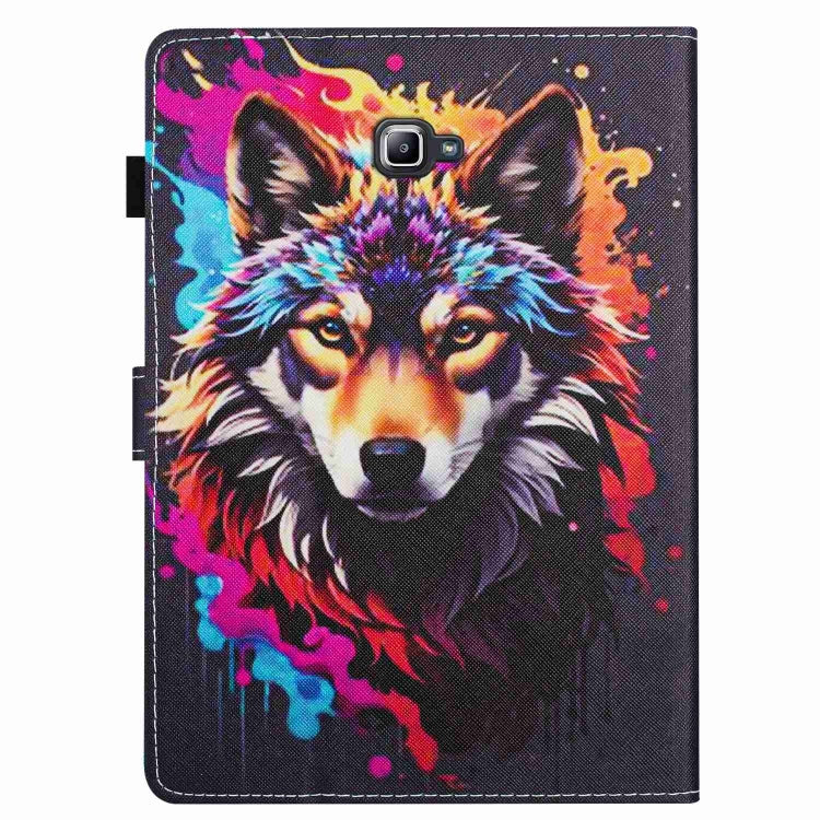 For Samsung Galaxy Tab A 10.1 T580 Painted Pattern Stitching Smart Leather Tablet Case(Colorful Wolf) by bashfashion