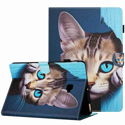 For Samsung Galaxy Tab A 10.1 T580 Painted Pattern Stitching Smart Leather Tablet Case(Blue Cat) by bashfashion