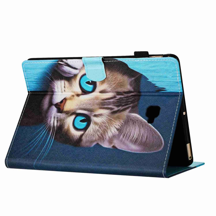For Samsung Galaxy Tab A 10.1 T580 Painted Pattern Stitching Smart Leather Tablet Case(Blue Cat) by bashfashion
