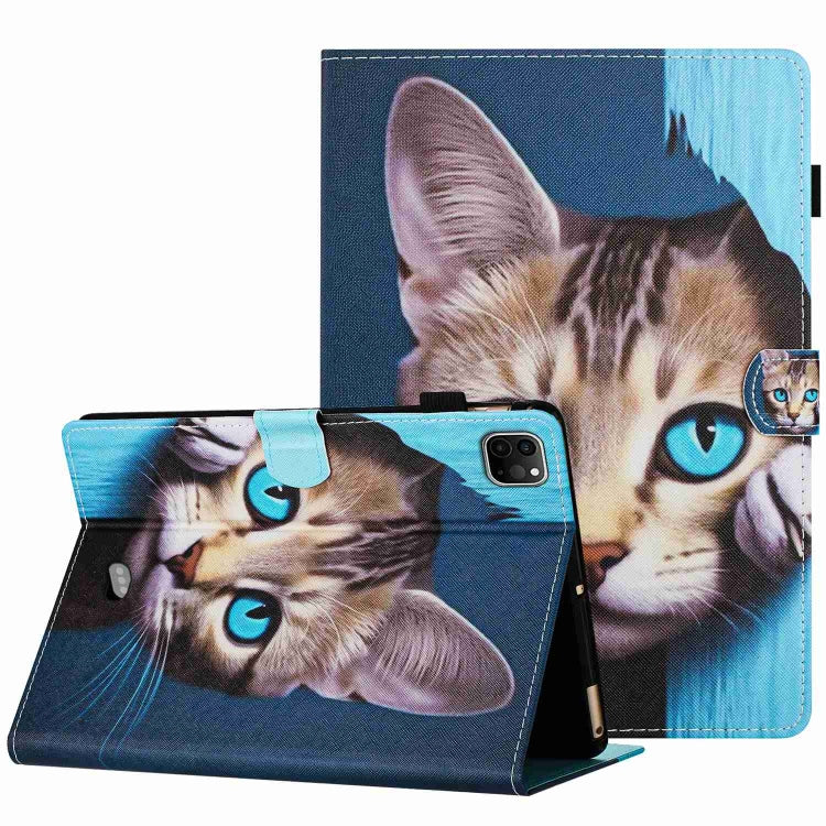 For iPad 11 Pro 2024 / 2020 / Air 4 10.9 Painted Pattern Stitching Smart Leather Tablet Case(Blue Cat) by bashfashion