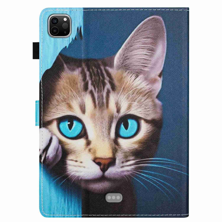 For iPad 11 Pro 2024 / 2020 / Air 4 10.9 Painted Pattern Stitching Smart Leather Tablet Case(Blue Cat) by bashfashion