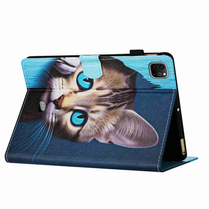 For iPad 11 Pro 2024 / 2020 / Air 4 10.9 Painted Pattern Stitching Smart Leather Tablet Case(Blue Cat) by bashfashion