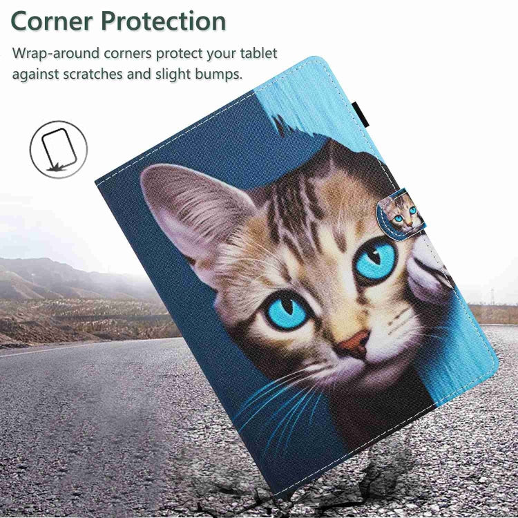 For iPad 11 Pro 2024 / 2020 / Air 4 10.9 Painted Pattern Stitching Smart Leather Tablet Case(Blue Cat) by bashfashion