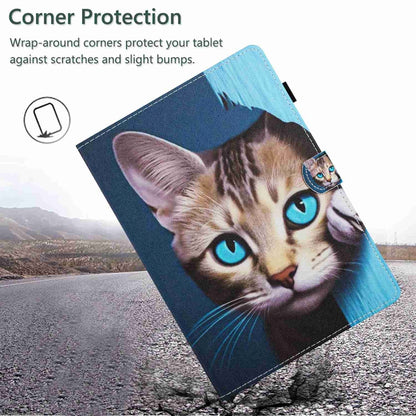 For iPad 11 Pro 2024 / 2020 / Air 4 10.9 Painted Pattern Stitching Smart Leather Tablet Case(Blue Cat) by bashfashion