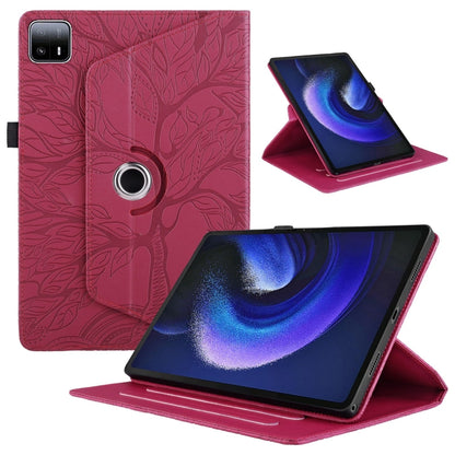 For Xiaomi Pad 6 Max 2023 Tree Life Embossed Rotation Leather Tablet Case(Red) by bashfashion