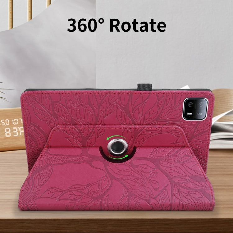 For Xiaomi Pad 6 Max 2023 Tree Life Embossed Rotation Leather Tablet Case(Red) by bashfashion