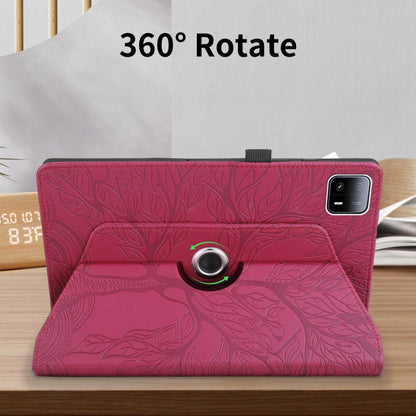For Xiaomi Pad 6 Max 2023 Tree Life Embossed Rotation Leather Tablet Case(Red) by bashfashion