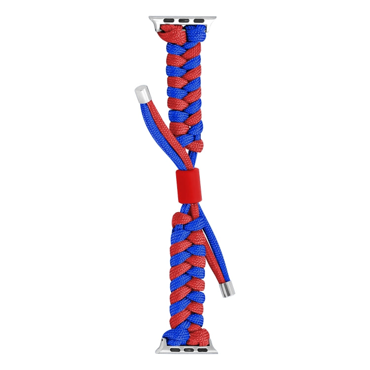 For Apple Watch SE 2023 44mm Paracord Fishtail Braided Silicone Bead Watch Band(Blue Red) by bashfashion