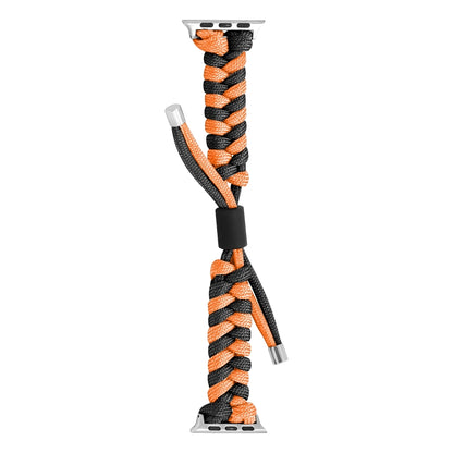 For Apple Watch Ultra 2 49mm Paracord Fishtail Braided Silicone Bead Watch Band(Black Orange) by bashfashion