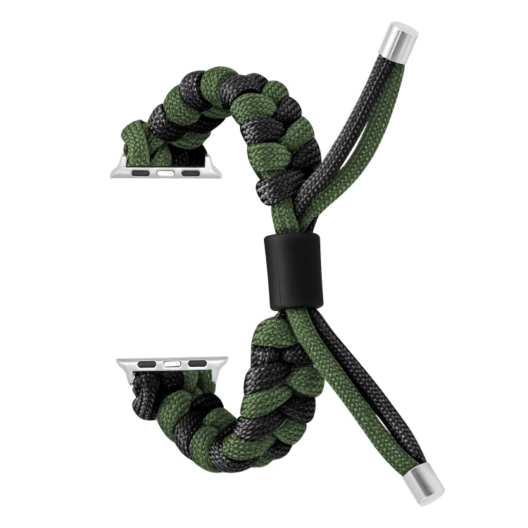 For Apple Watch Ultra 2 49mm Paracord Fishtail Braided Silicone Bead Watch Band(Black Army Green) by bashfashion