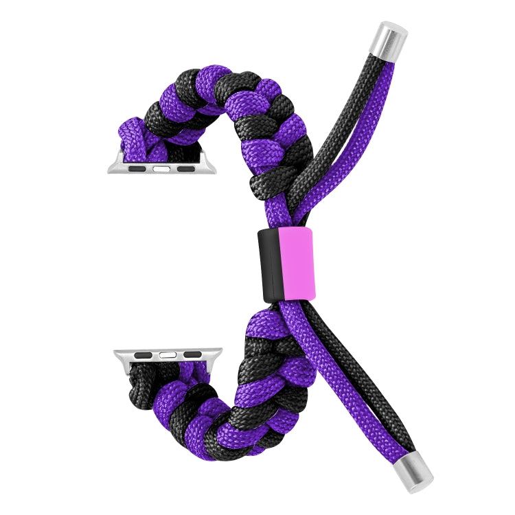 For Apple Watch Ultra 2 49mm Paracord Fishtail Braided Silicone Bead Watch Band(Black Purple) by bashfashion