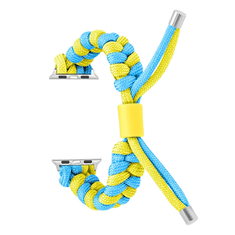 For Apple Watch Ultra 2 49mm Paracord Fishtail Braided Silicone Bead Watch Band(Light Blue Yellow) by bashfashion