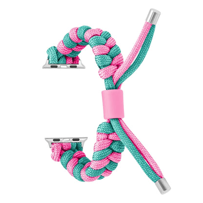 For Apple Watch Ultra 2 49mm Paracord Fishtail Braided Silicone Bead Watch Band(Rose Red Green) by bashfashion