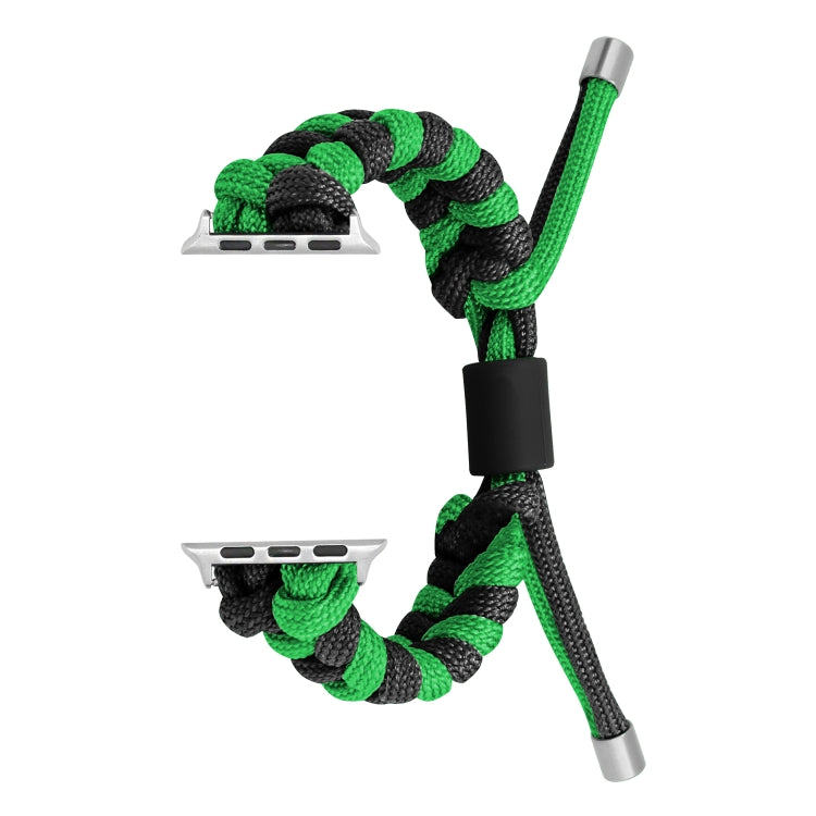 For Apple Watch Series 9 45mm Paracord Fishtail Braided Silicone Bead Watch Band(Black Green) by bashfashion