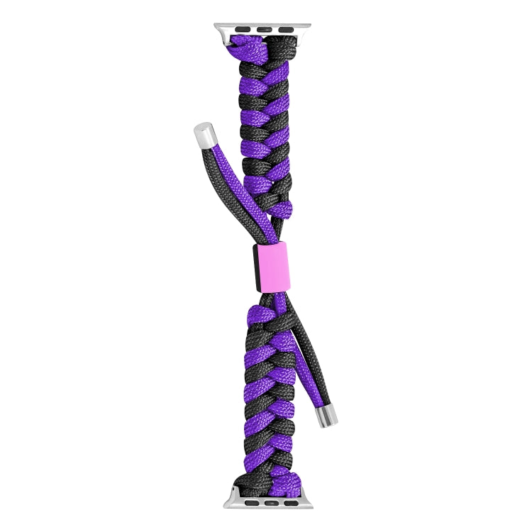 For Apple Watch Series 9 45mm Paracord Fishtail Braided Silicone Bead Watch Band(Black Purple) by bashfashion
