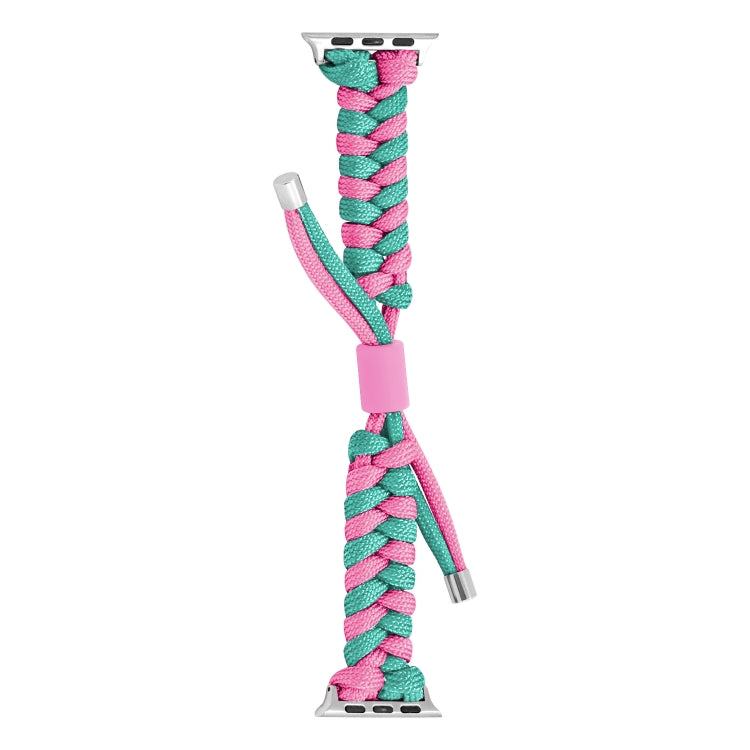 For Apple Watch Series 9 41mm Paracord Fishtail Braided Silicone Bead Watch Band(Rose Red Green) by bashfashion